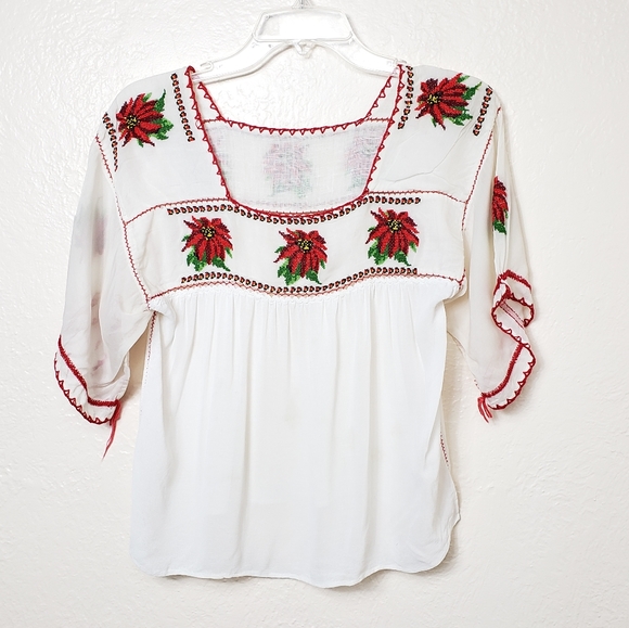 Vintage Tops - VTG | SILK EMBROIDERED BOHO TOP BLOUSE